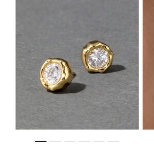 Gold CZ Stud Earrings - Polished Bezel Design